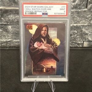 PSA 9 Star Wars Galaxy 2024 “I Will Watch Over Him' #77 Orange refractor POP 1